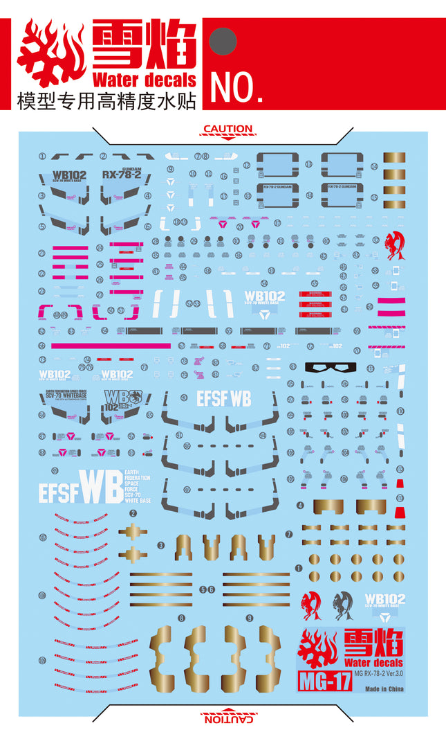 MG-17 | 1/100 RX-78-2 GUNDAM VER. 3.0 FLUORESCENT WATERSLIDE DECAL